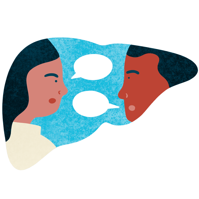 people talking inside the silhouette of a liver